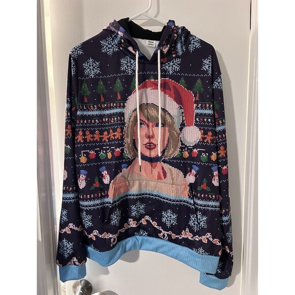 Taylor Swift Beloved Christmas Holiday Ugly Pullover Hoodie Size Large - Picture 1 of 6